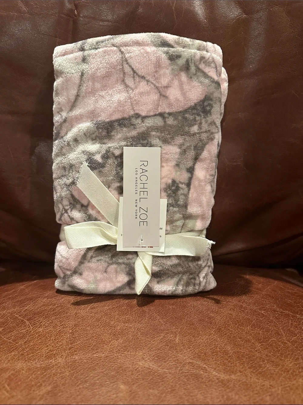 Rachel Zoe Pink & Gray Marble-Print Plush Throw